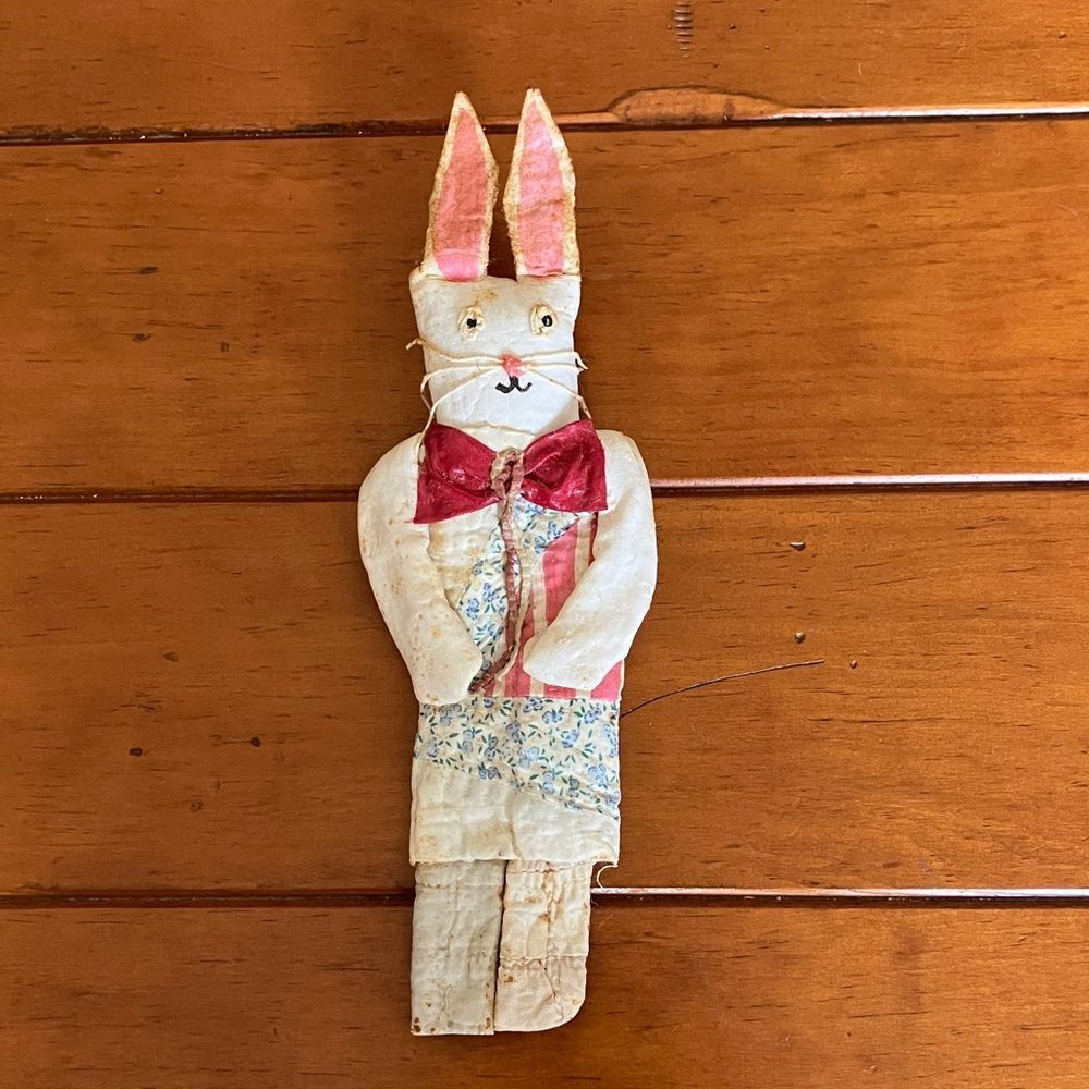 Vintage Handmade Quilt Mache Bunny Folk Art